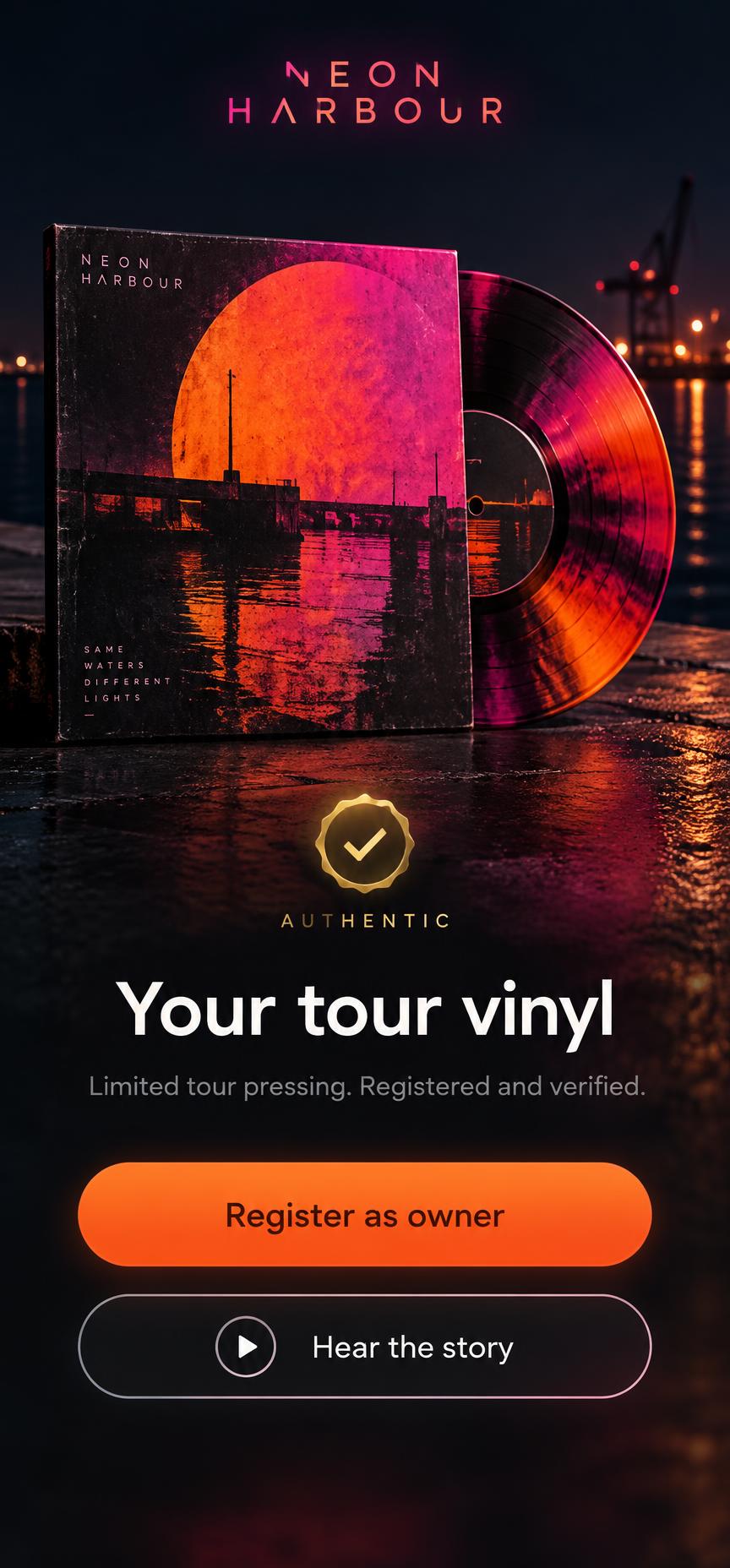 Tour vinyl portal with an Authentic badge and a Register as owner button