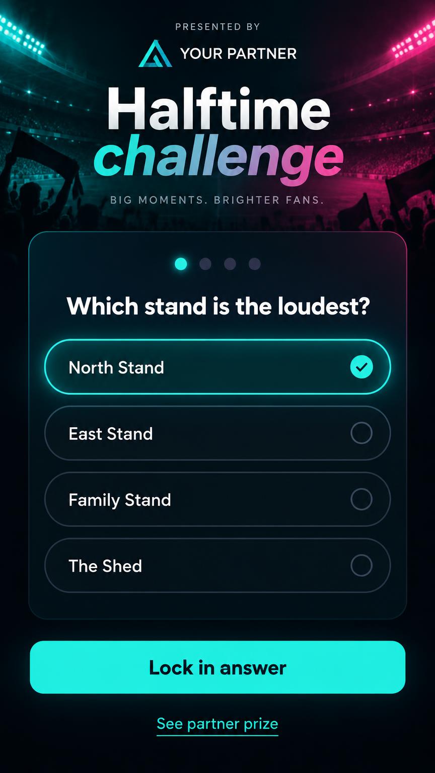 Halftime quiz presented by Your Partner with a Lock in answer button